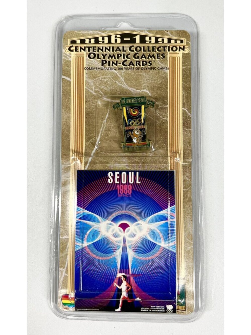 VINTAGE 1996 Centennial Collection Olympic Games Pin on Card Sealed Seoul 1988